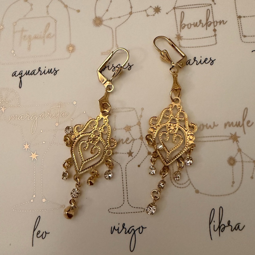 Elegant Gold Chandelier filigree Earrings with sparkly stones